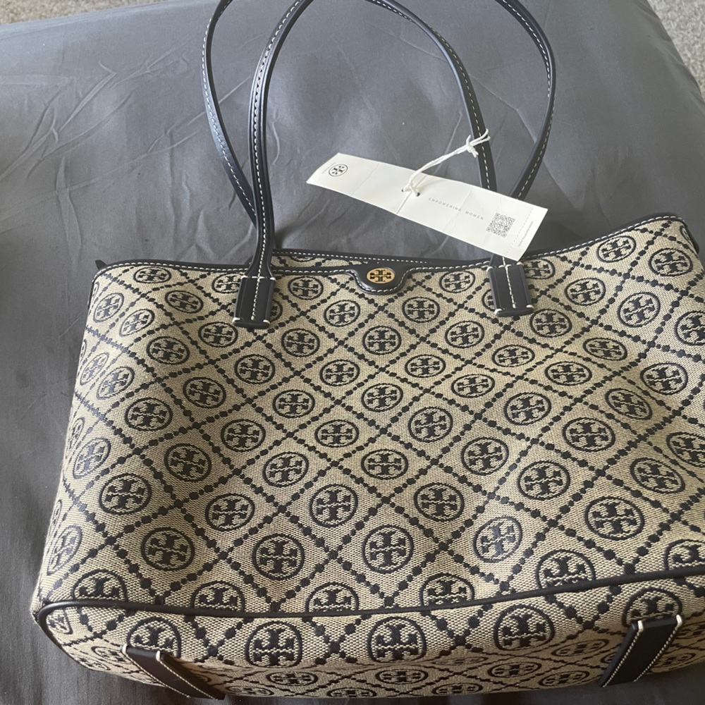 Tory Burch T Monogram Zip Canvas Tote Tory Navy